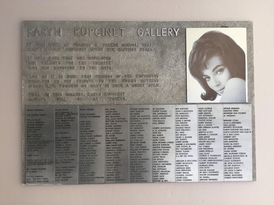 Nine+columns+of+names+are+carved+into+a+plaque+in+the+main+second+floor+hallway+to+honor+the+life+of+Hollywood+actress+and+Parker+alumna+Karyn+Kupcinet.