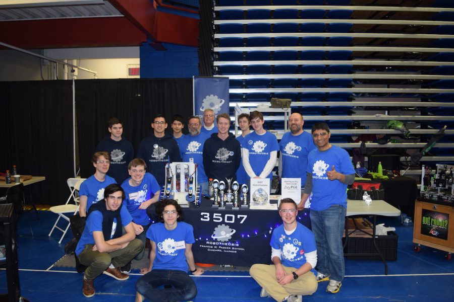 The Parker High School Robotics team Robotheosis poses for a picture at Elgin Community College at the state competition.