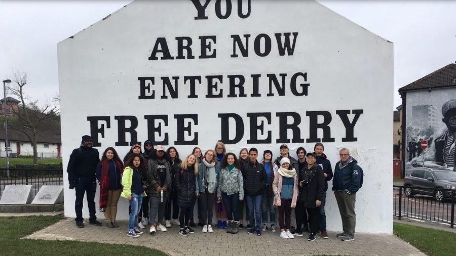 Students taking a tour of Free Derry in Northern Ireland.