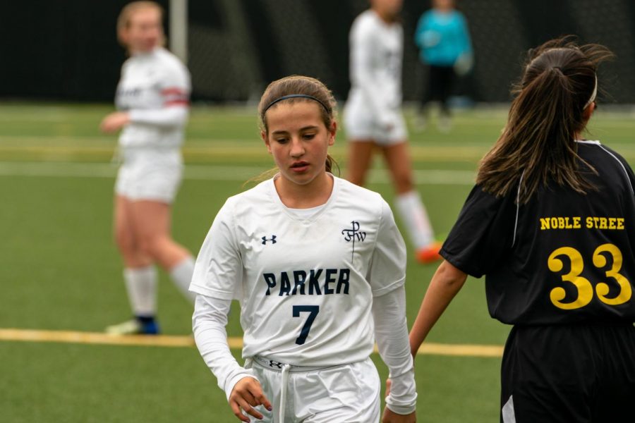 Amelia Hoerr, during the girl’s soccer regional on the Parker turf on Friday May 11. Photo by Jon Rauschenberger.
