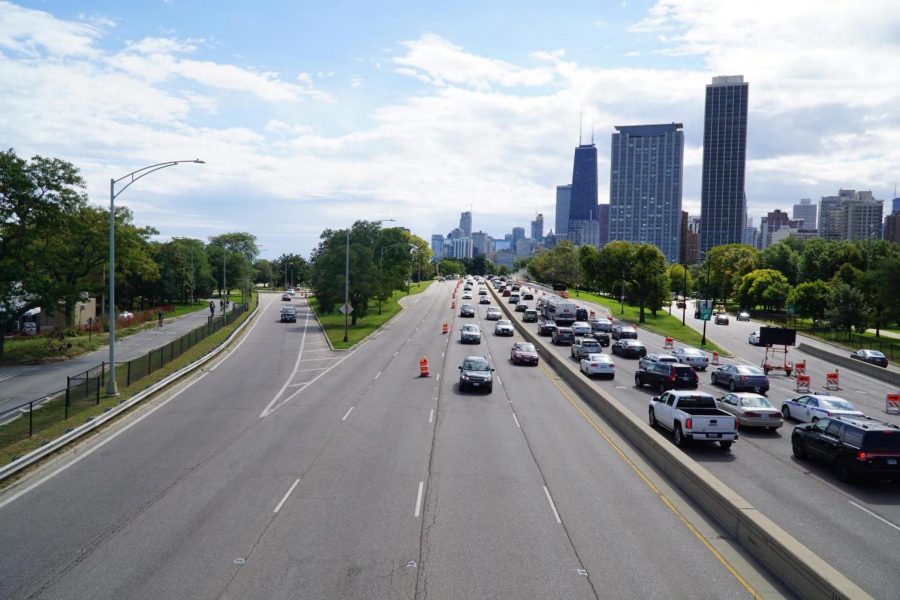 Lanes are closed as Lake Shore Drive undergoes construction.