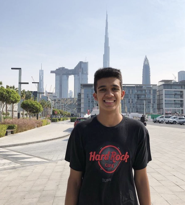 Rohan Jain in front of the Burj Khalifa. Photo courtesy of Rohan Jain.