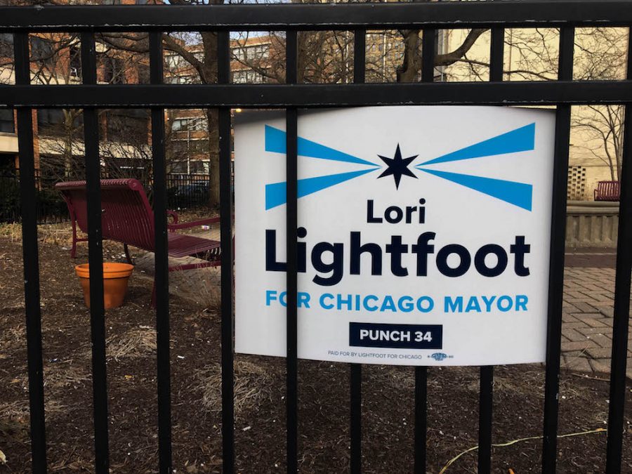 A campaign poster supporting Chicago mayoral candidate Lori Lightfoot.