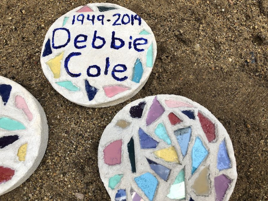 Stepping stones made by Parker students as a tribute to Ms. Debbie Cole.
