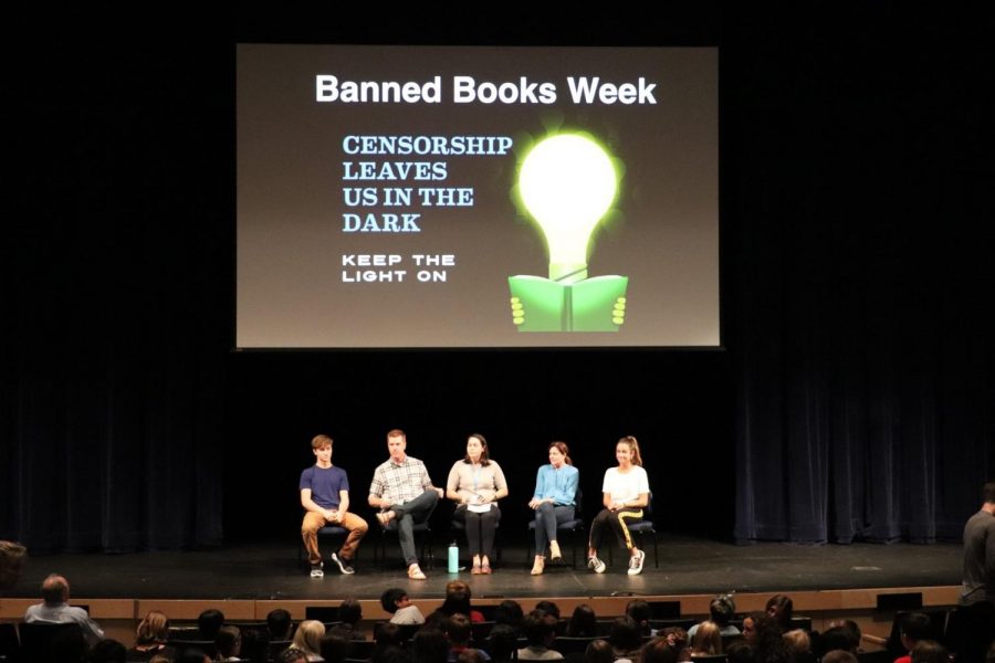 Teachers and students from 5th through 12th grades recently gathered for an informative Morning Ex to formally kick off Banned Books Week. Photo courtesy of the Francis W. Parker Twitter.