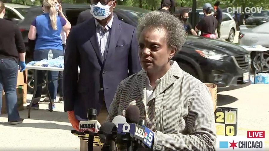 Chicago Mayor Lori Lightfoot speaks to reporters on Sunday, May 31 after protests took place downtown. Photo courtesy of the Chicago Mayors Office.