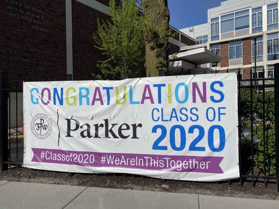This banner hangs on Clark Street in front of Circle Drive as part of Parker’s efforts to honor and celebrate the senior class during the pandemic.