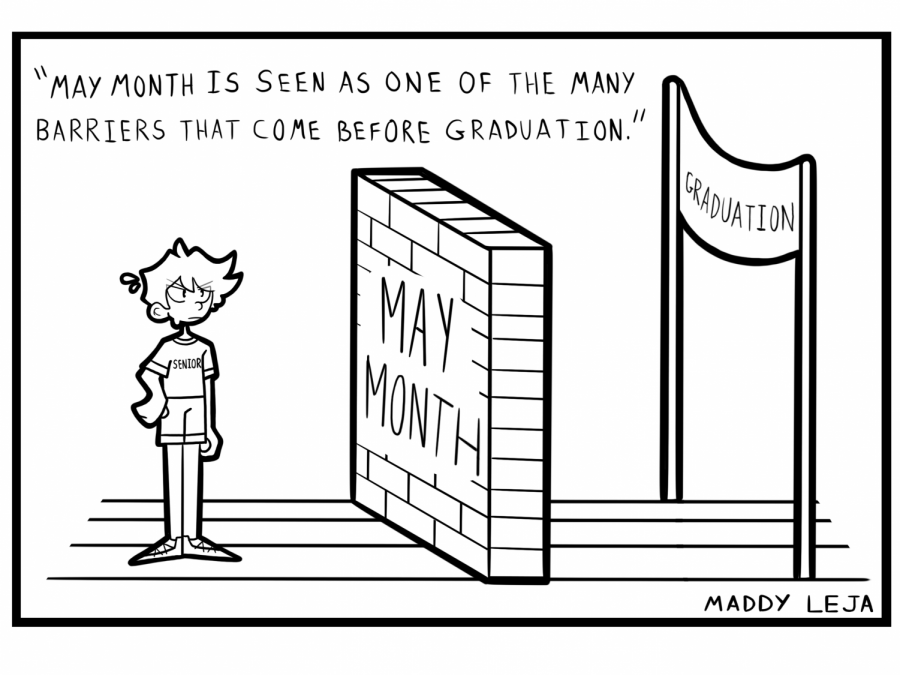 May Month is seen as one of the many barriers that come before graduation. Comic by Maddy Leja.