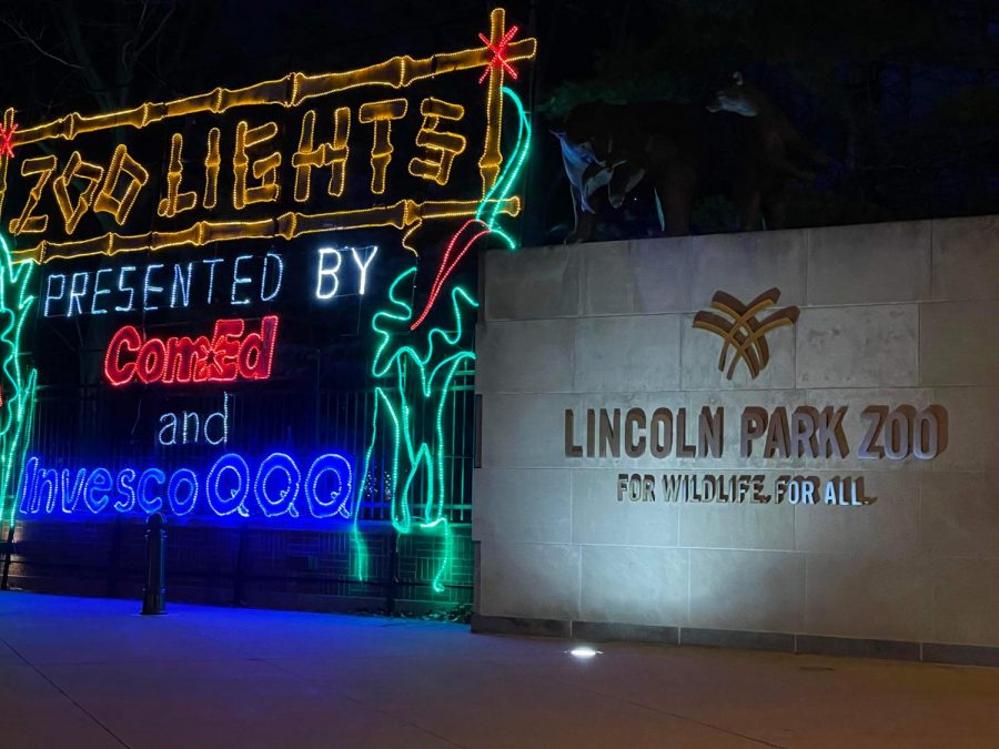 The entrance to Zoo Lights at the front of the Lincoln Park Zoo. Photo by Sophia Rosenkranz.