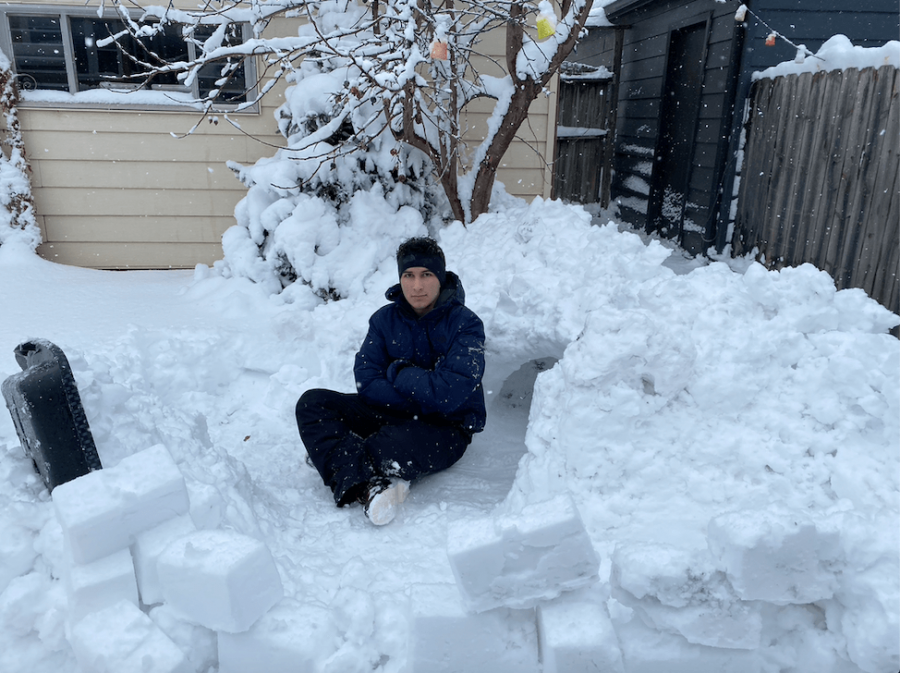 Spencer O’Brien appreciates his handiwork at his snow brickyard.