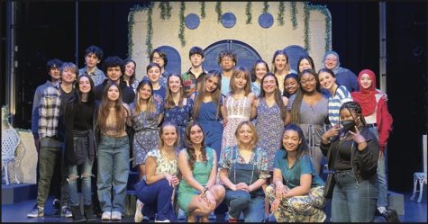 The Mamma Mia cast and crew assembles for opening night in makeshift Greece. Photo by Noemi Ponce.