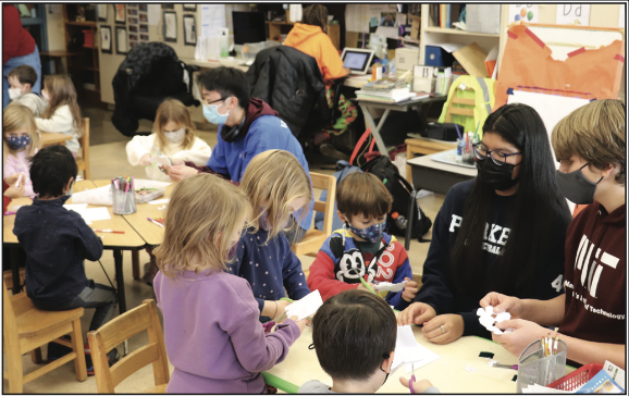 The Random Acts of Kindness Club visits with kindergarteners. Photo courtesy of Parker.