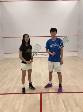 Hudson Lin and Ava Lin ready for squash
practice.