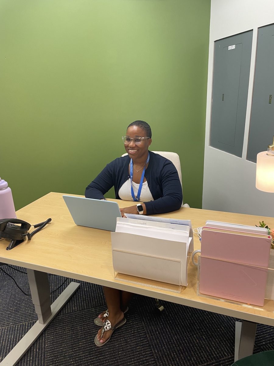 Upper School Counselor Kirstin Williams works in her new office.