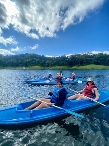 Students participate in a kayaking tour of Lake Arenal in Costa Rica.