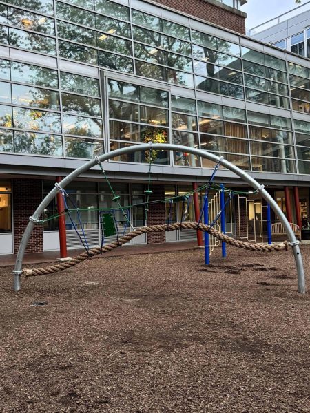 The newly installed playground equipment in the Courtyard.