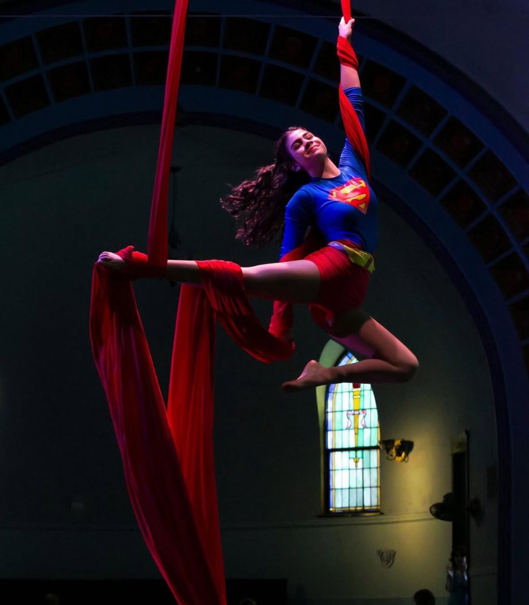 Nikita Mallik soars through the sky during one of her performances