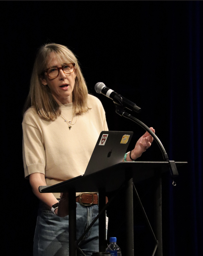 Sarah Haskins ‘97 speaking at career day as keynote speaker 