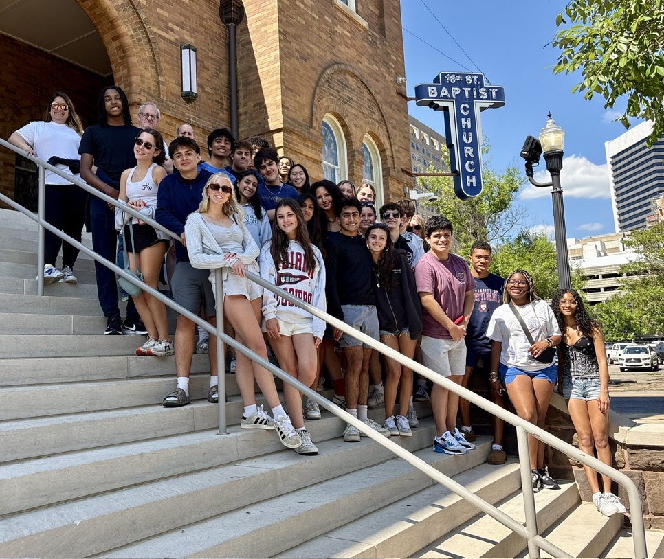 Participants of the trip on the steps of 16th Street Baptist Church in Birmingham, Alabama.